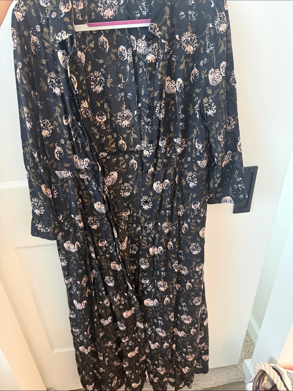 Zara Women's Black Floral Long Dress - Elegant Wrap Style